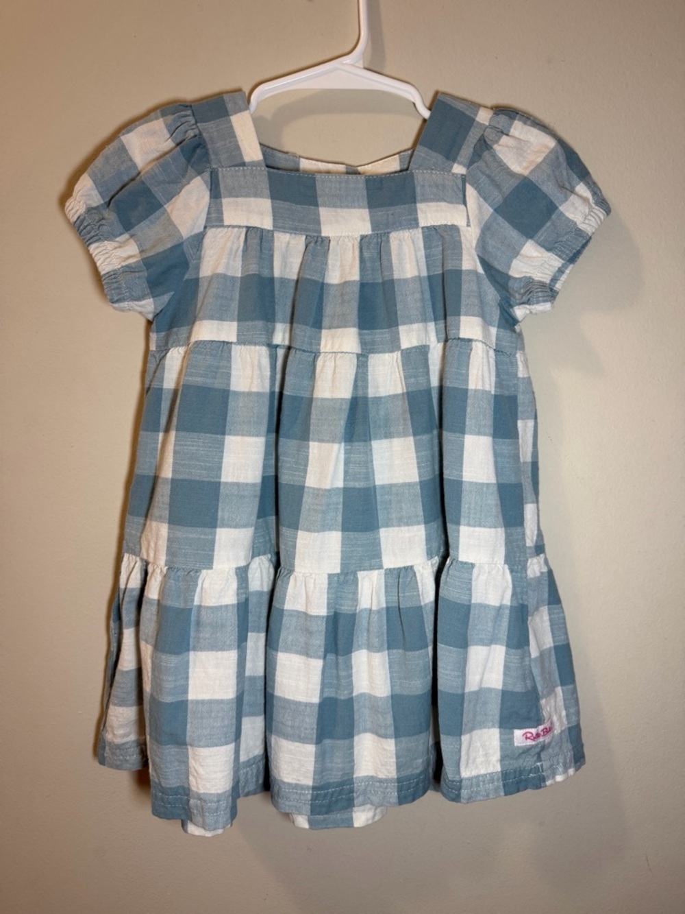 Ruffle Butts Blue and White Gingham Tiered Girls' Linen Dress